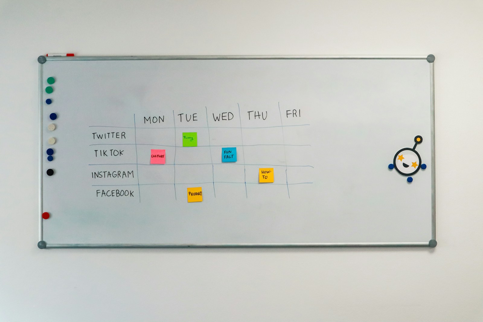 a white board with a bunch of stickers on it