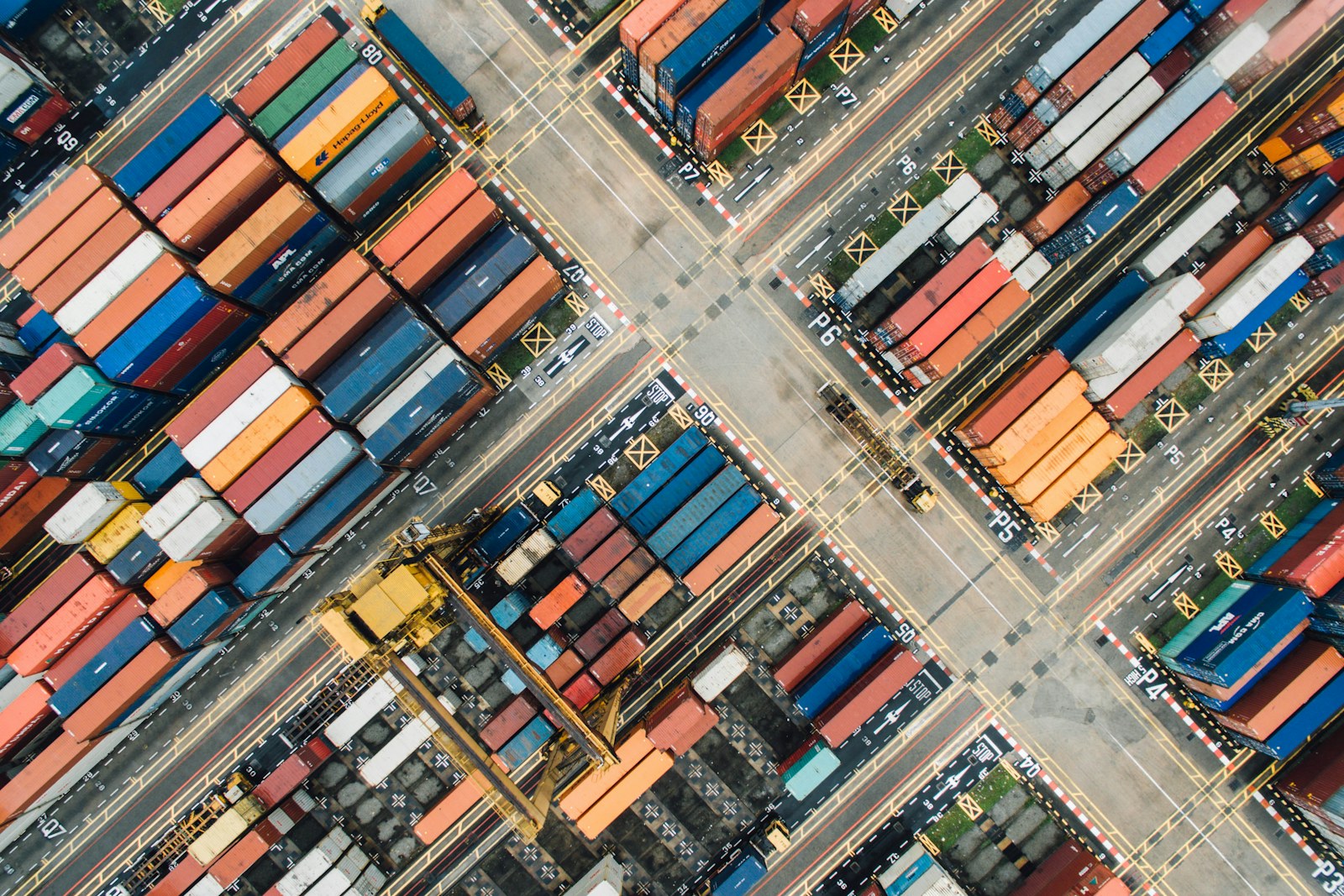 aerial view of shipping container yard