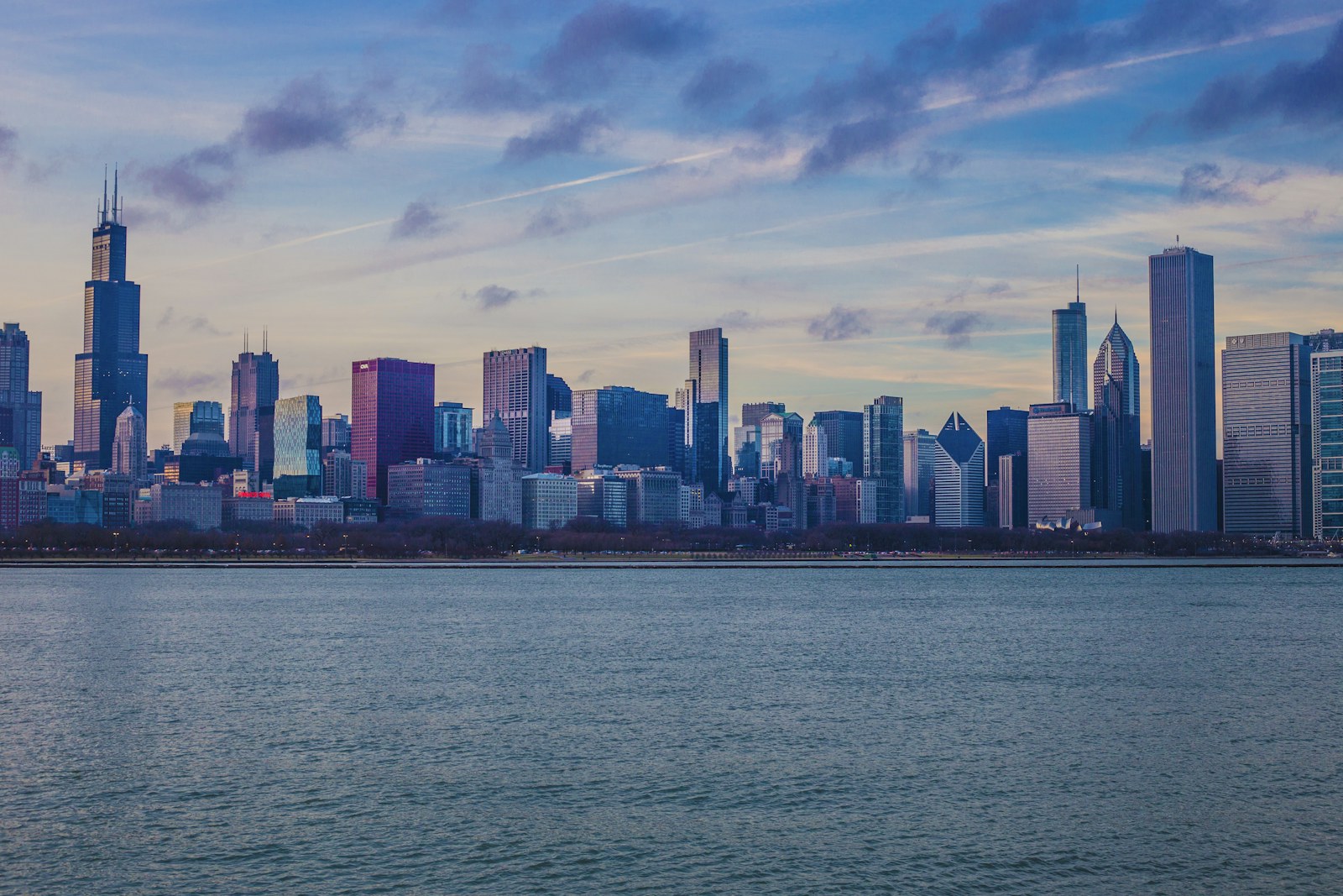 chicago skyline across lake michigan